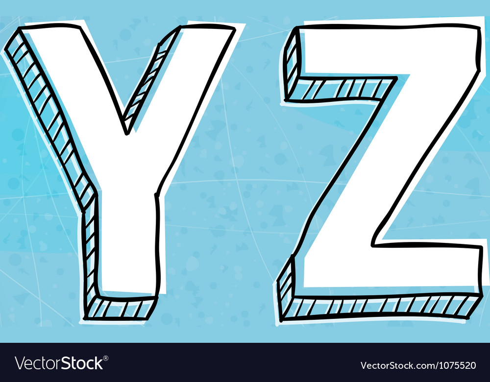 Doodle style hand drawn alphabet y-z