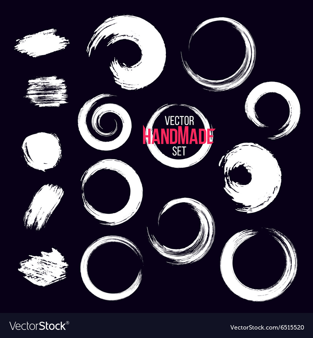 Grunge circle brush strokes set hand made