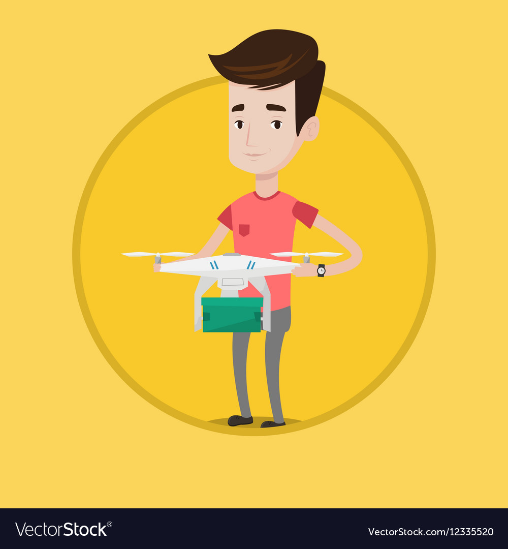 Man controlling delivery drone with post package