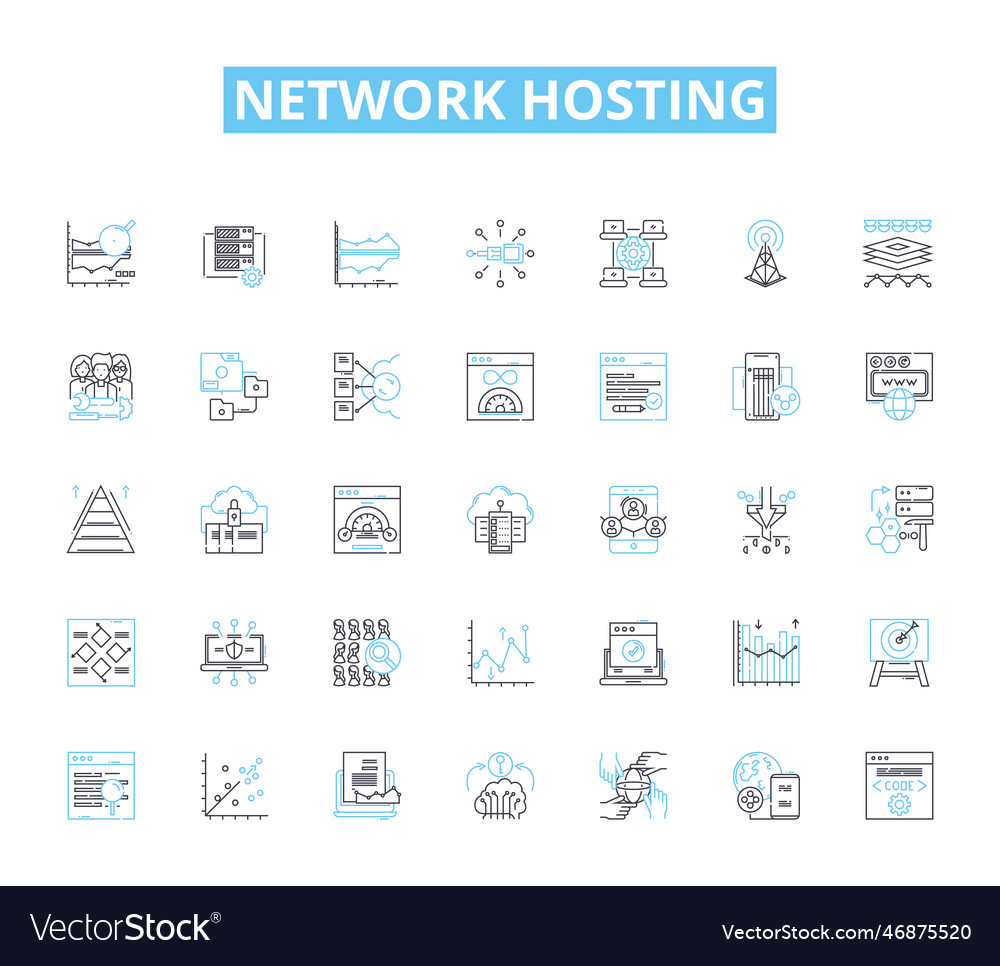 Network hosting linear icons set cloud server vector image Network hosting linear icons set cloud server