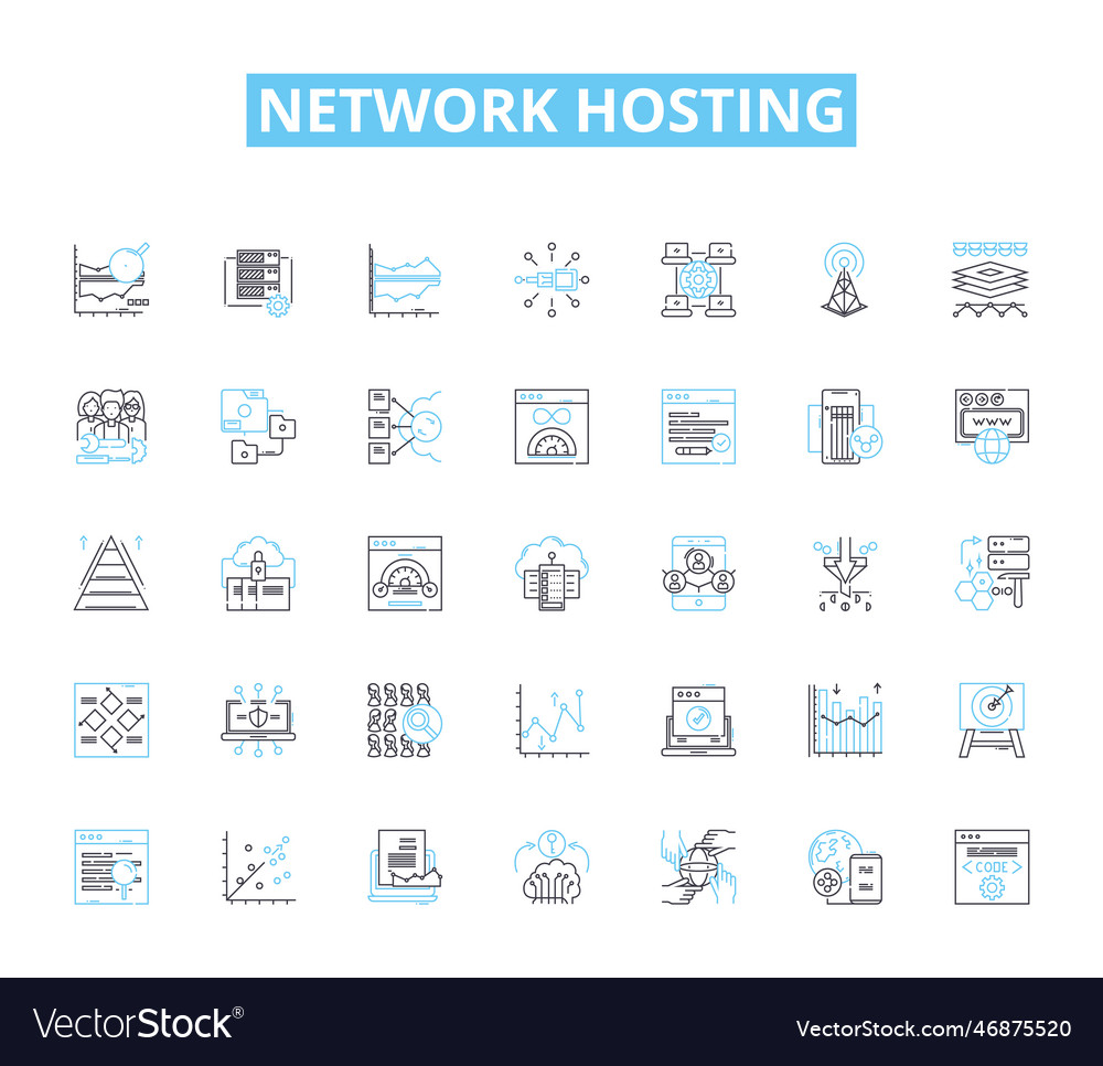 Network hosting linear icons set cloud server