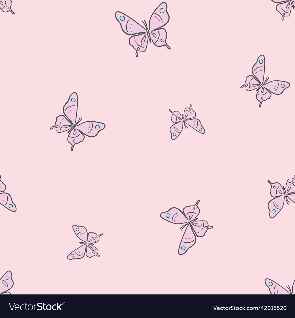 Pink butterfly seamless repeat pattern design vector image Pink butterfly seamless repeat pattern design