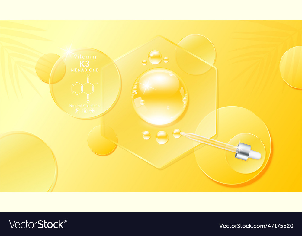 Serum gel drop yellow on transparent hexagon vector image Serum gel drop yellow on transparent hexagon