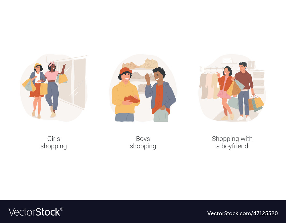 Teenagers shopping isolated cartoon