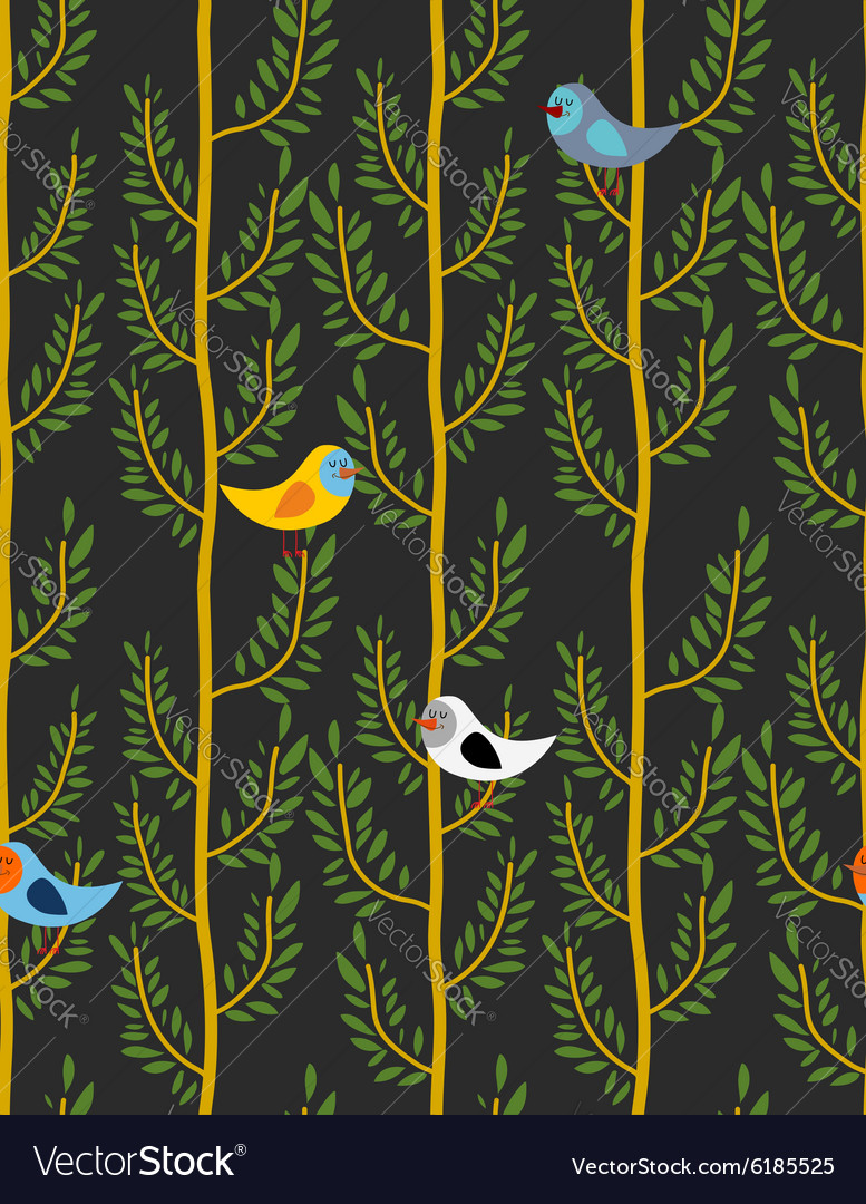Birds on trees seamless pattern background