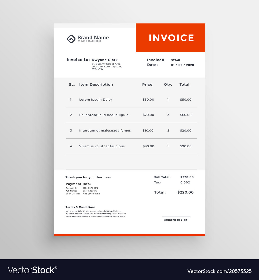 Clean simple invoice template design Royalty Free Vector With Regard To Cool Invoice Template Free