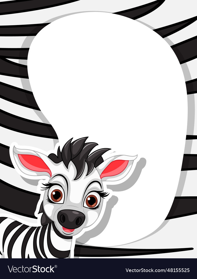 Cute zebra cartoon character with pattern border
