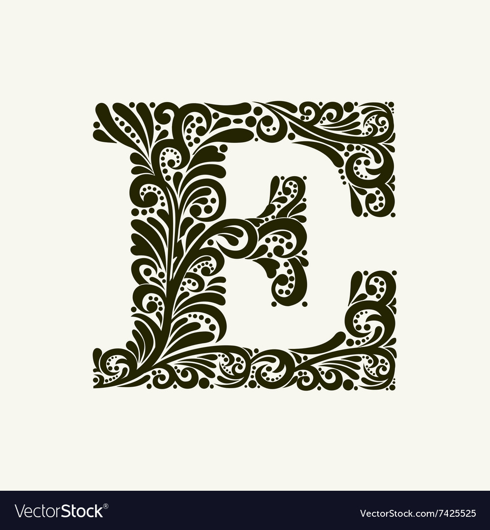 Elegant capital letter e in style baroque Vector Image