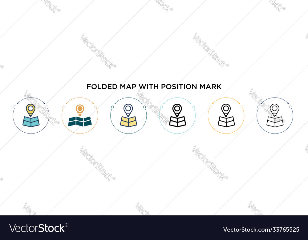 Folded map with position mark icon in filled thin