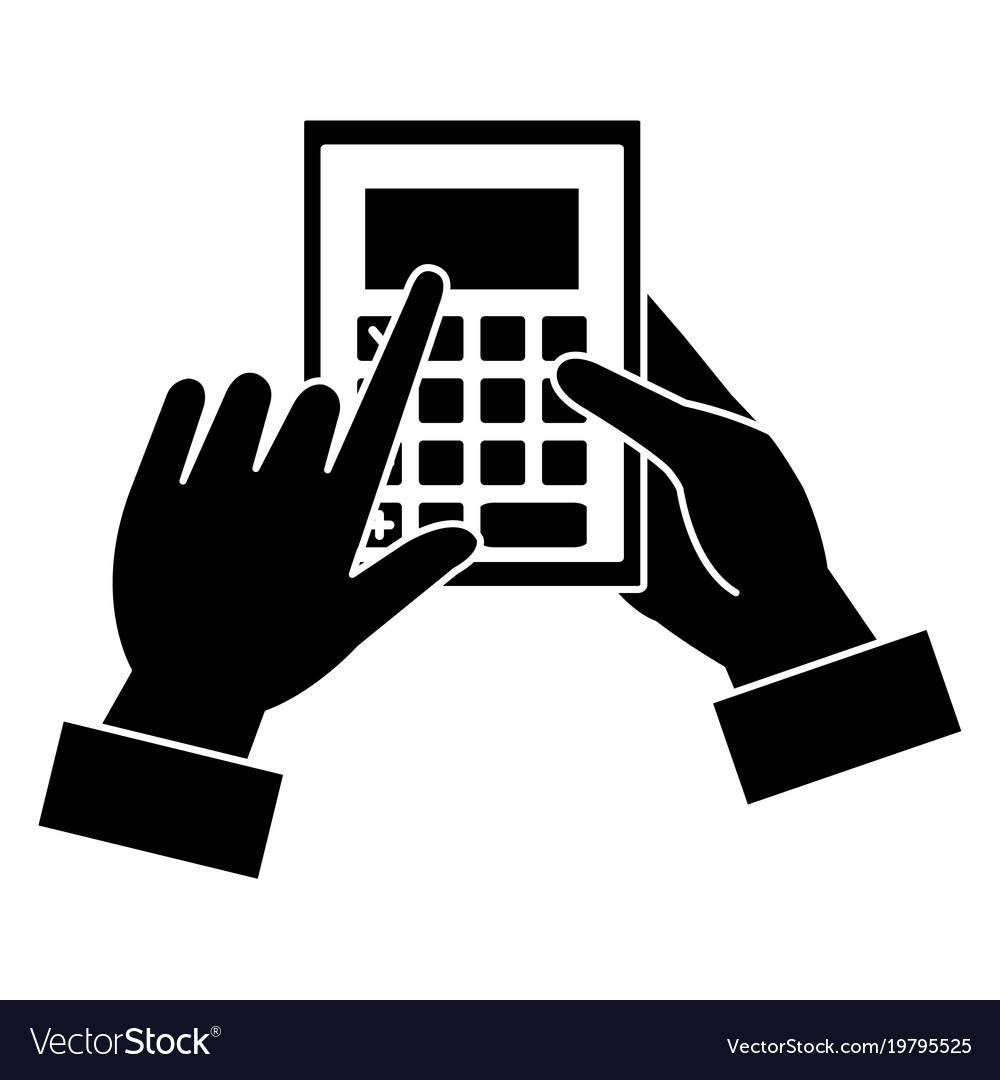 Hands with calculator math isolated icon