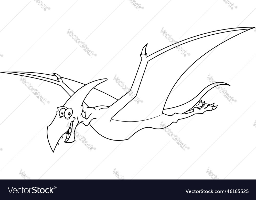 Outlined pteranodon dinosaur cartoon character