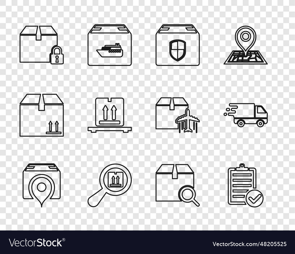 Set line location with cardboard box verification vector image Set line location with cardboard box verification