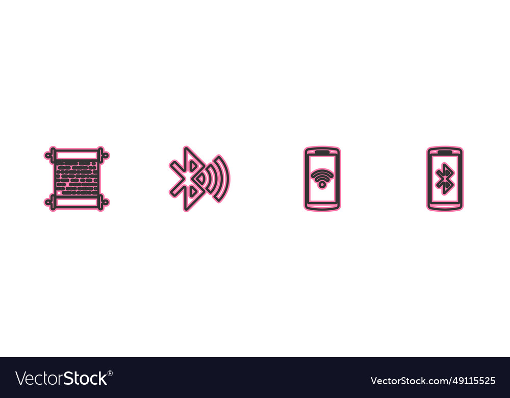 Set line paper scroll smartphone with wireless vector image Set line paper scroll smartphone with wireless