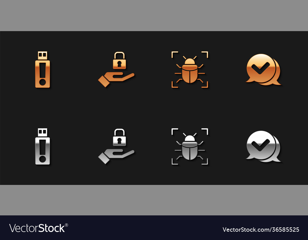 Set usb flash drive lock in hand system bug vector image Set usb flash drive lock in hand system bug