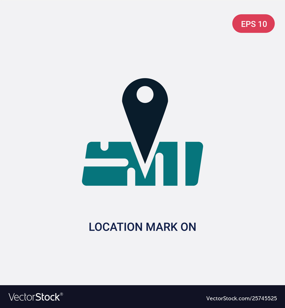 Two color location mark on printed map icon from vector image Two color location mark on printed map icon from