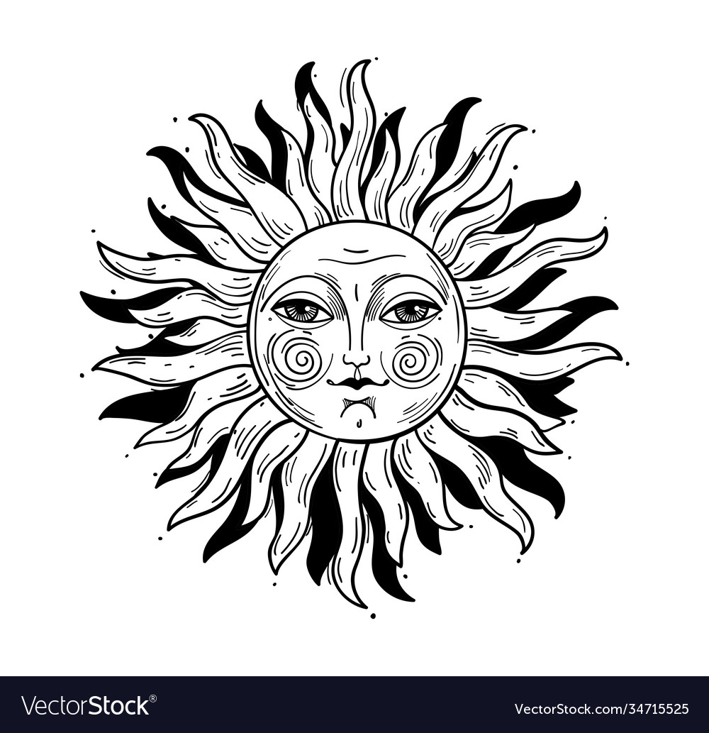 Vintage style sun with a face Royalty Free Vector Image