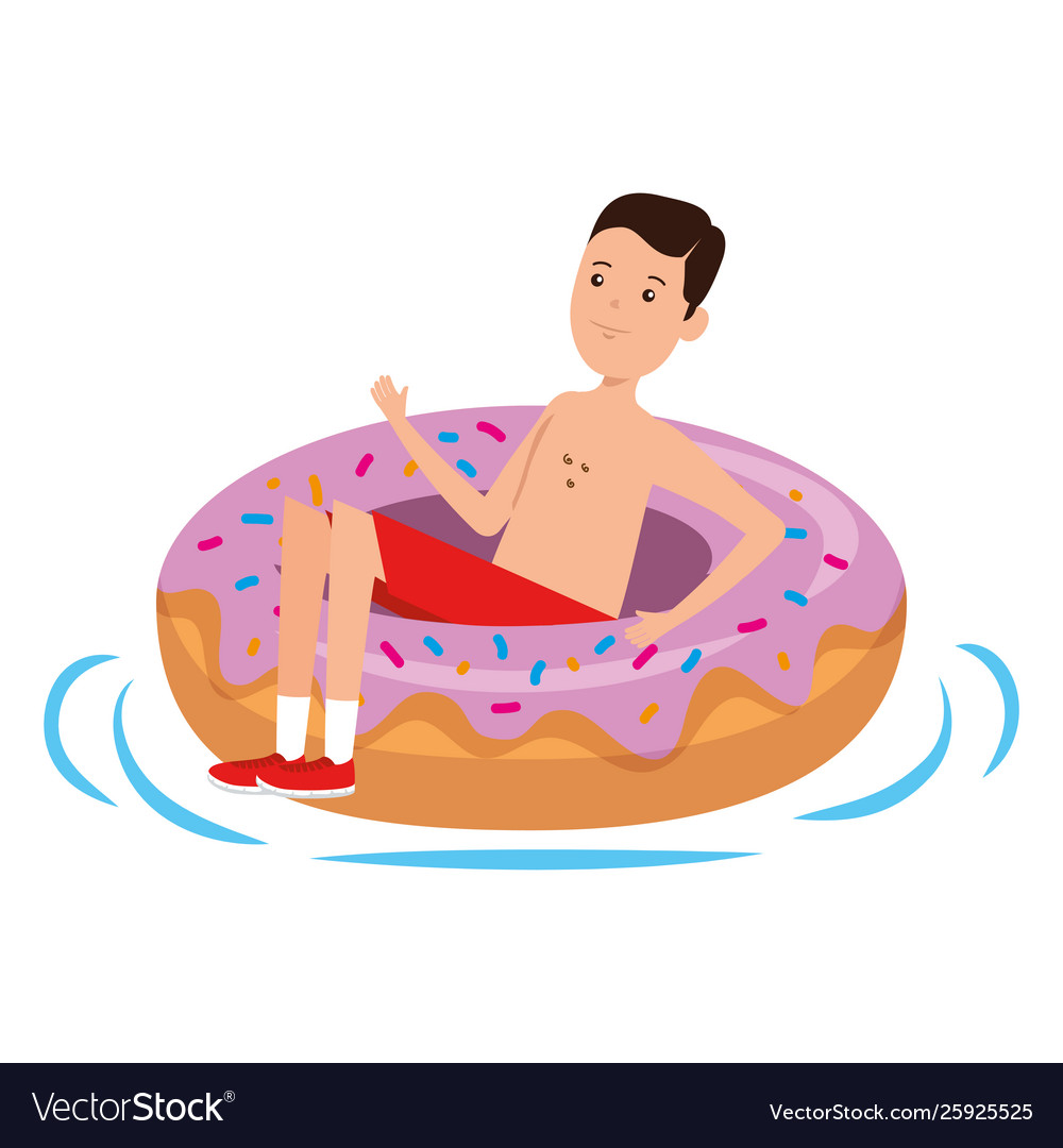 Young man with donut float character