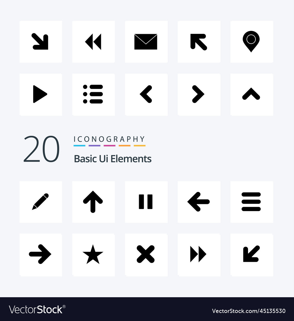 20 basic ui elements solid glyph icon pack like