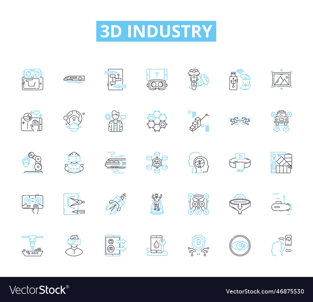 3d industry linear icons set modeling rendering vector image 3d industry linear icons set modeling rendering