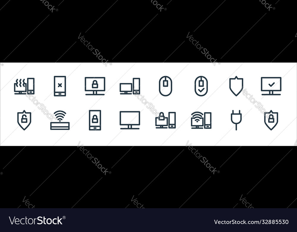Computer hardware line icons linear set quality vector image Computer hardware line icons linear set quality