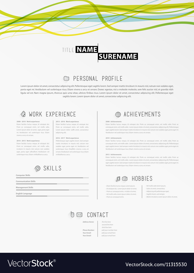 Creative simple cv template with colorful lines