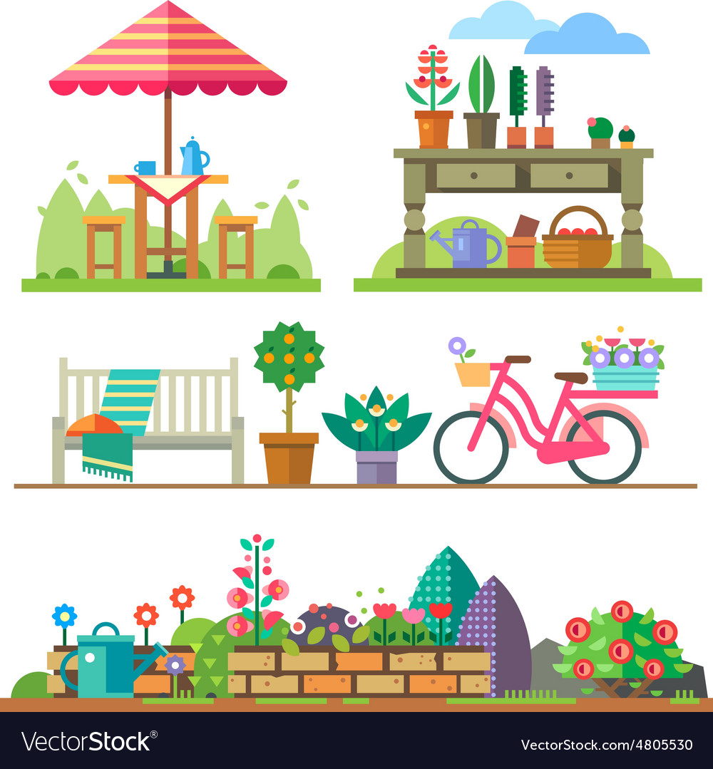 Garden landscapes summer and spring Royalty Free Vector