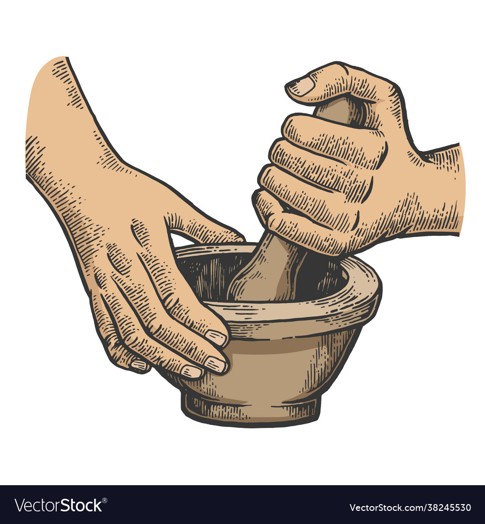 Mortar and pestle line art sketch