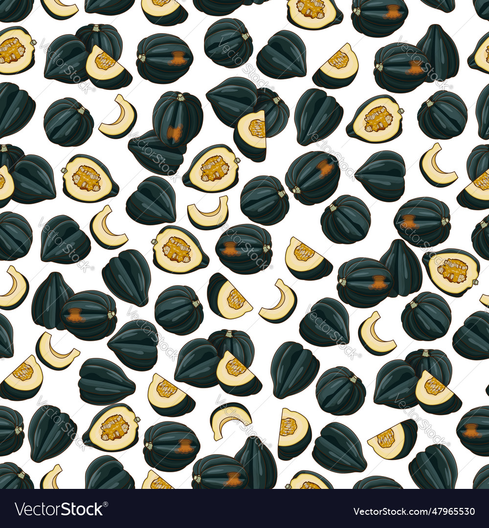 Seamless pattern with acorn squash cartoon style vector image Seamless pattern with acorn squash cartoon style