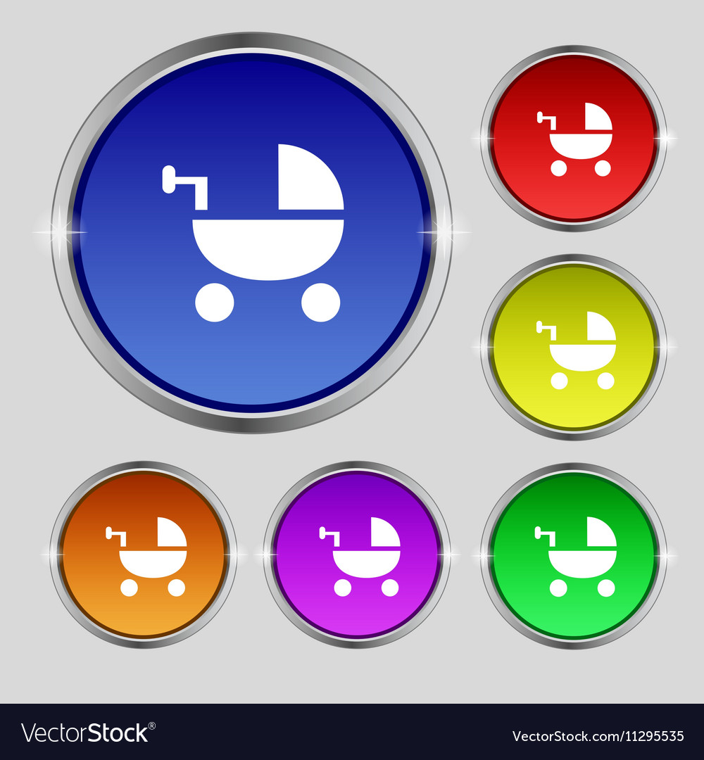 Baby stroller icon sign round symbol on bright