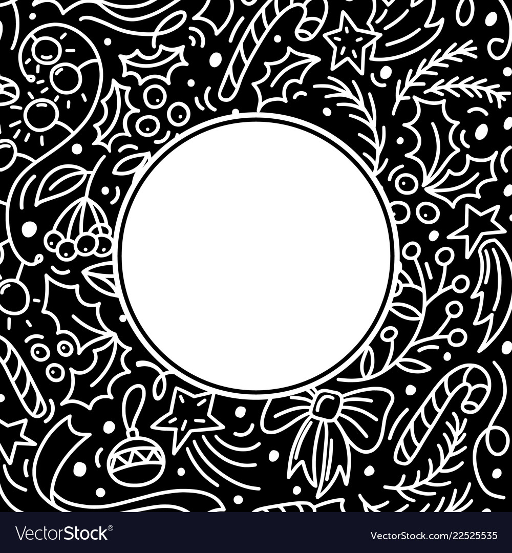 Christmas Doodle Frame Banner Greeting Card Vector Image