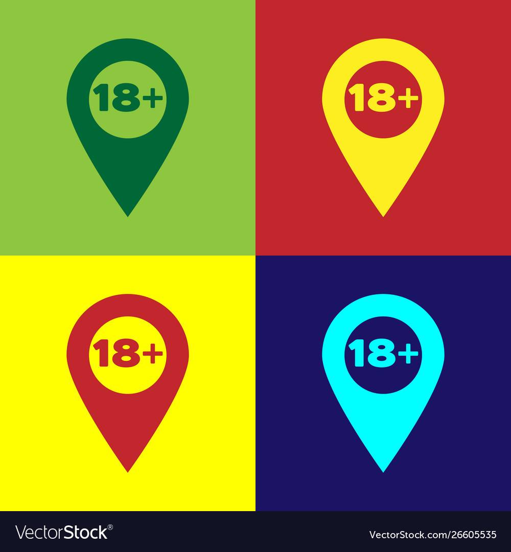 Color map pointer with 18 plus icon isolated vector image Color map pointer with 18 plus icon isolated