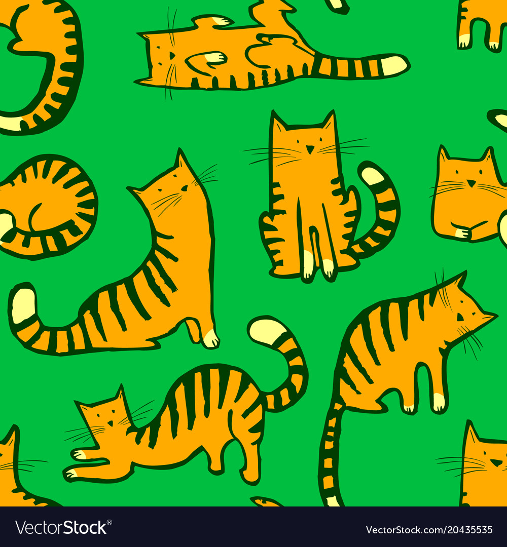 Cute cats seamless pattern background with hand