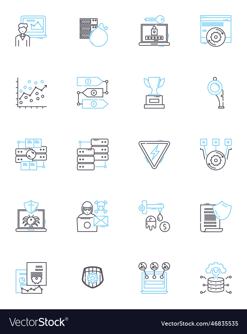Information processing linear icons set vector image Information processing linear icons set