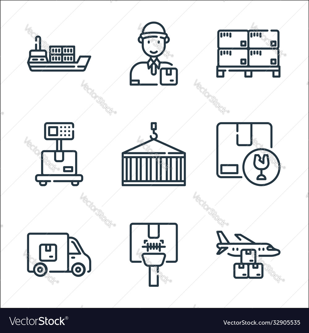 Logistic and delivery line icons linear set vector image Logistic and delivery line icons linear set