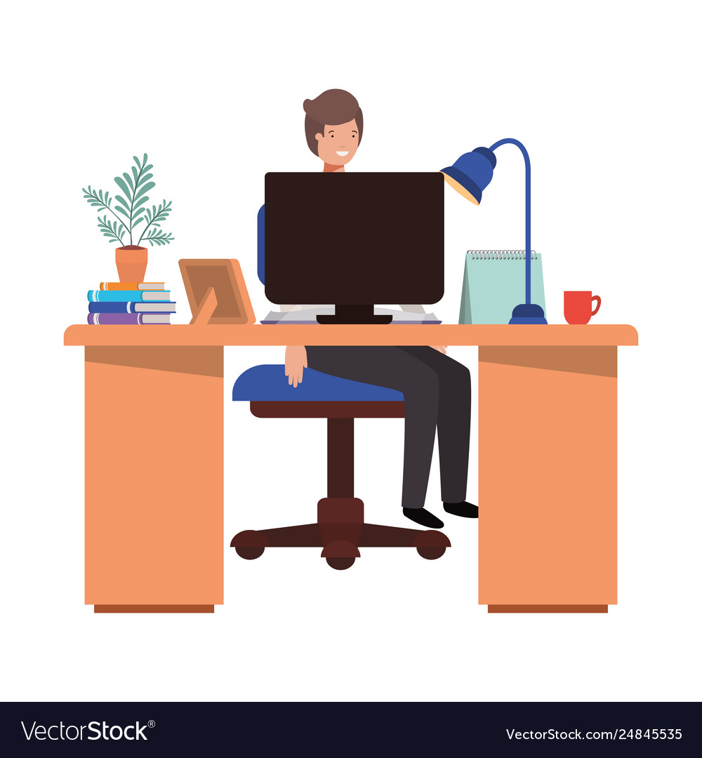 Man working in office avatar character