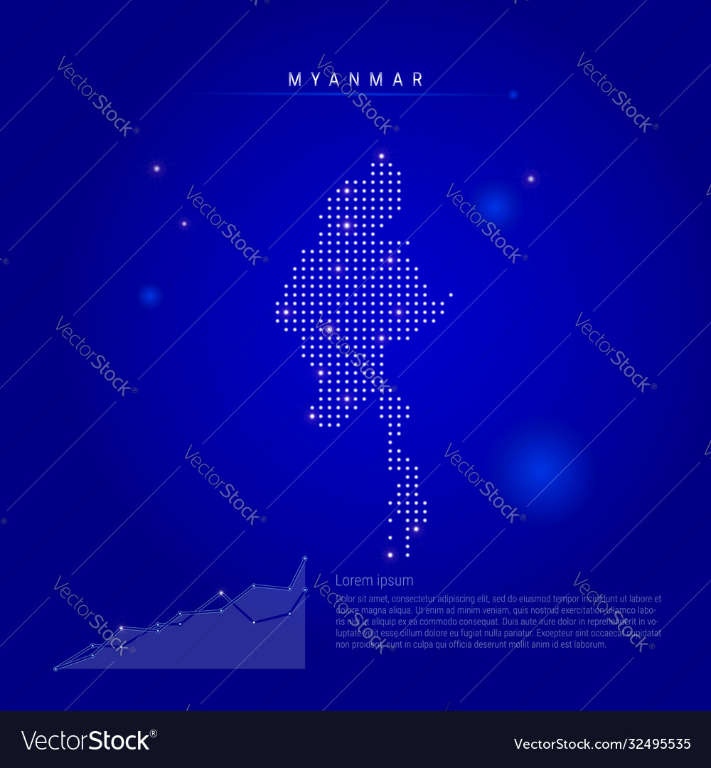 Myanmar illuminated map with glowing dots dark