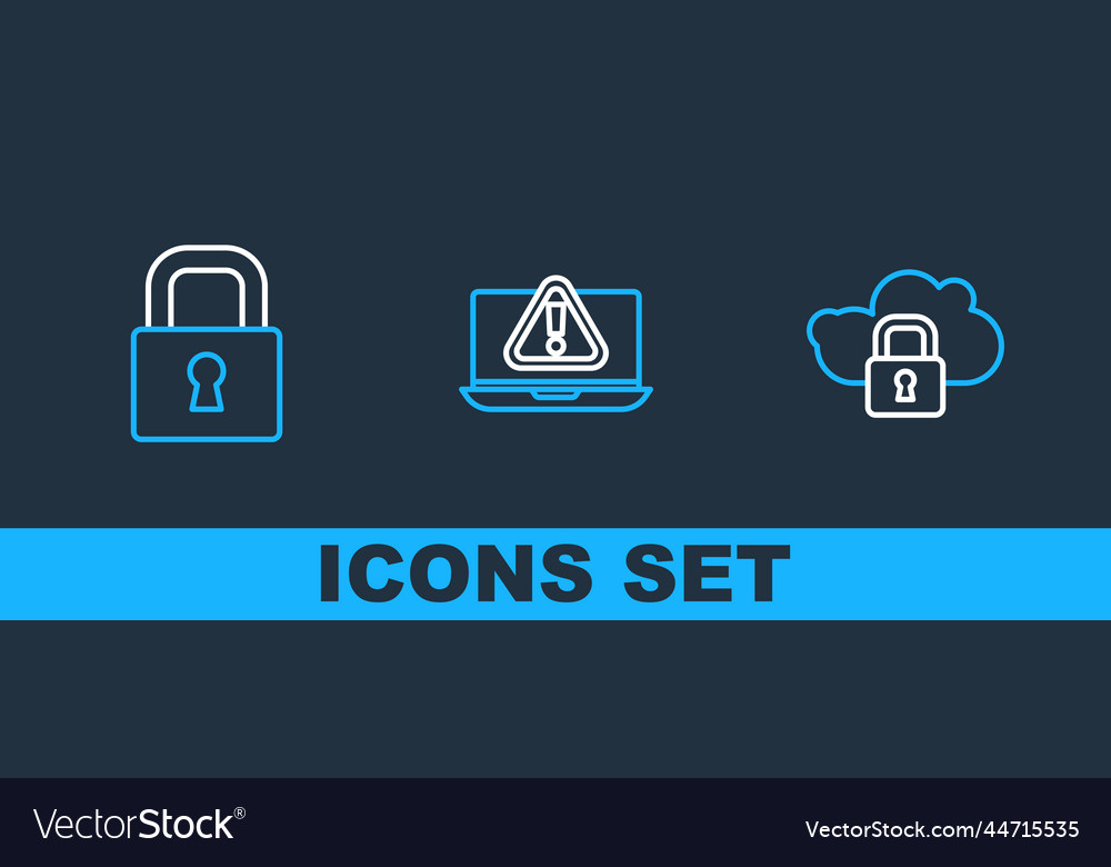 Set line cloud computing lock and laptop