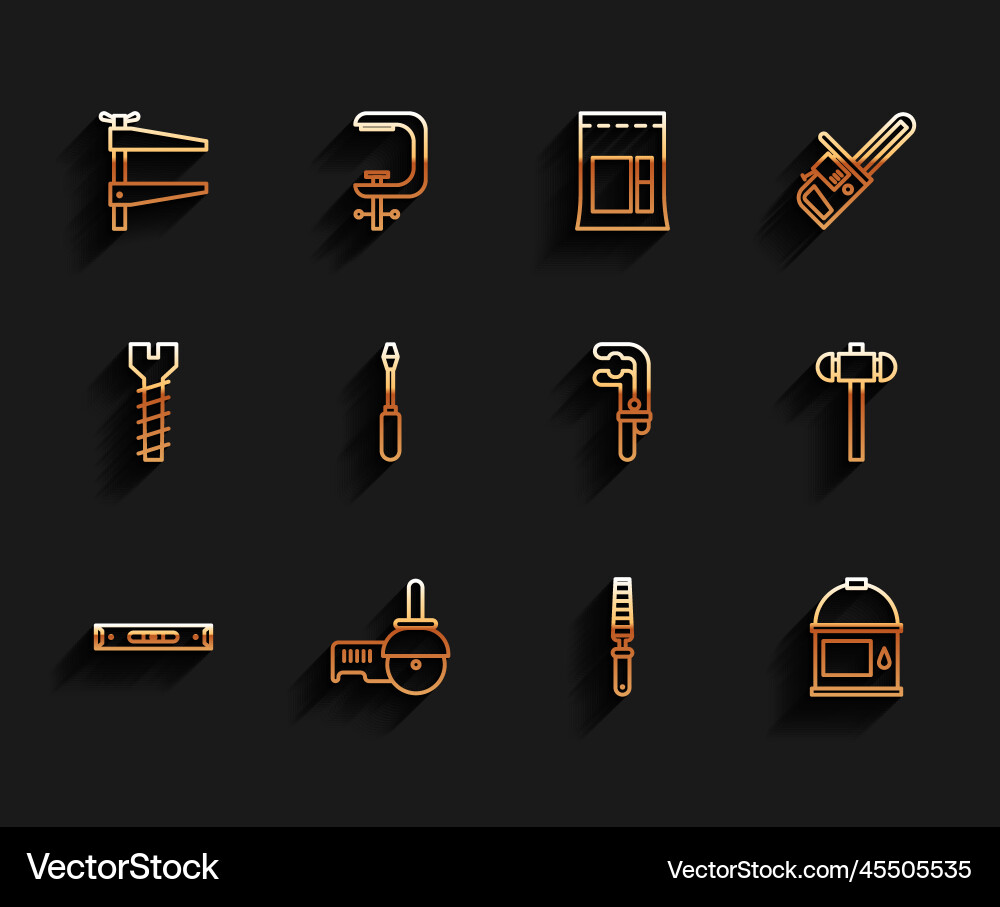 Set line construction bubble level angle grinder Vector Image