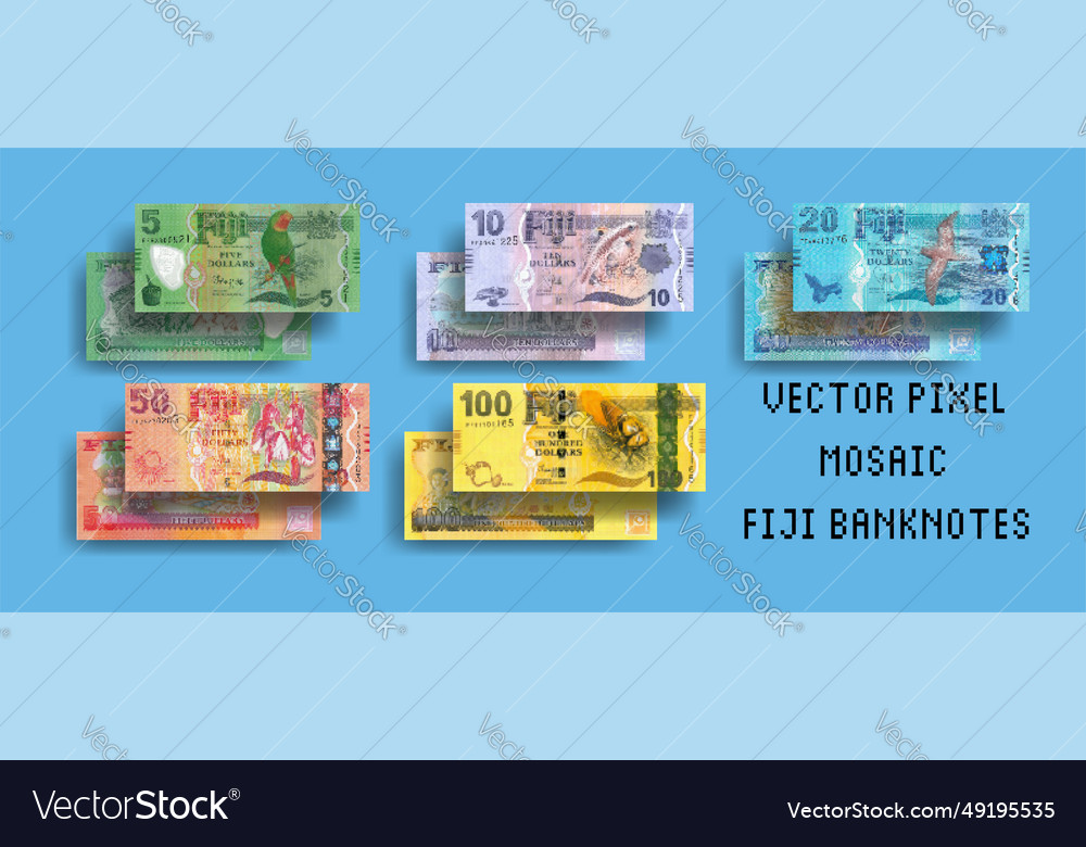 Satz von Pixel Mosaik-Banknoten fiji