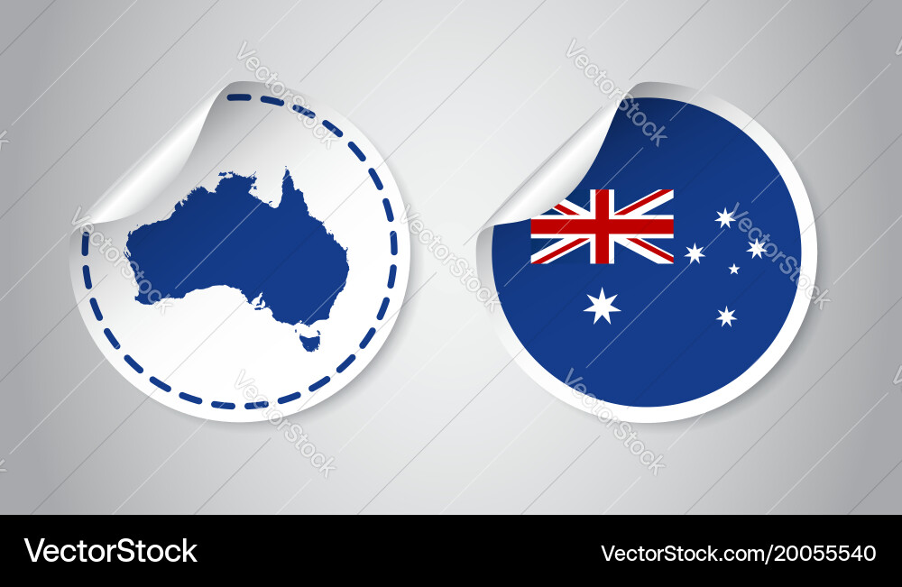 Australia sticker with flag and map label round Vector Image