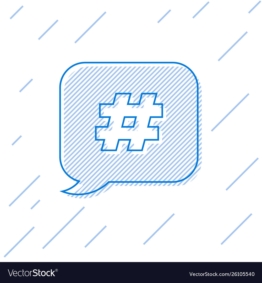 Blue line hashtag speech bubble icon isolated