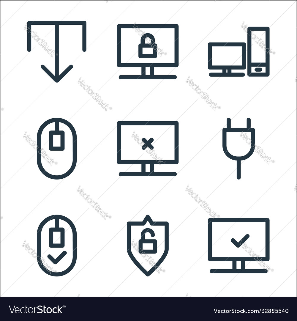 Computer hardware line icons linear set quality