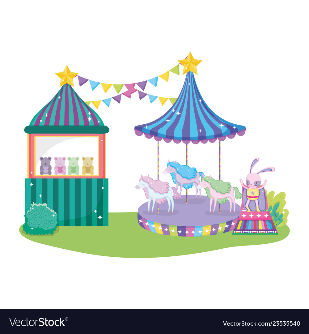 Cute circus rabbit with layer and kiosk