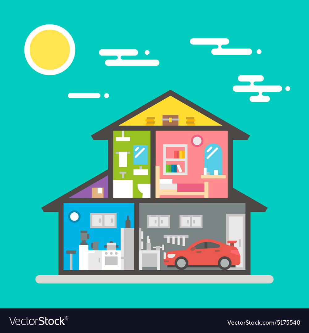 Flat Design House Interior Royalty Free Vector Image Flat Design House Interior Royalty Free Vector Image