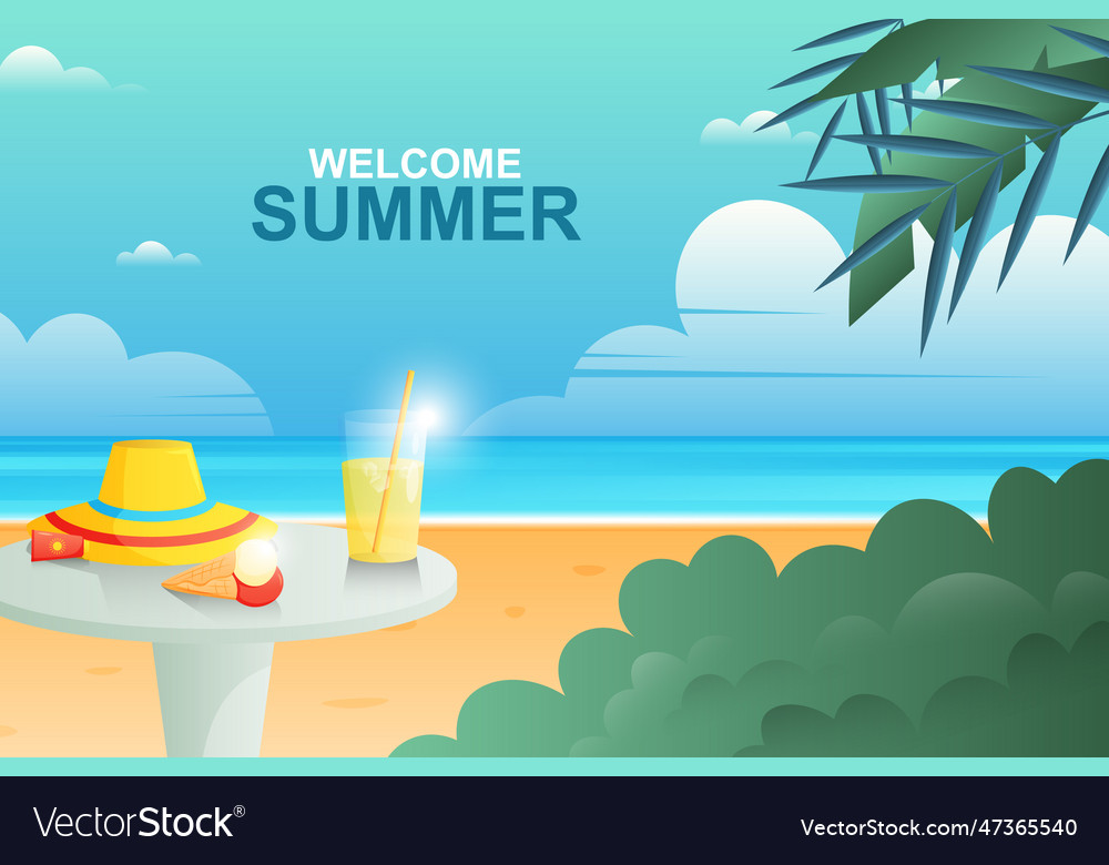 Gradient welcome summer background with beach vector image Gradient welcome summer background with beach
