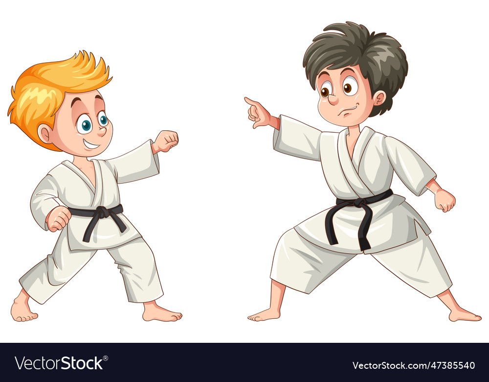 Kids of different races playing taekwondo Vector Image