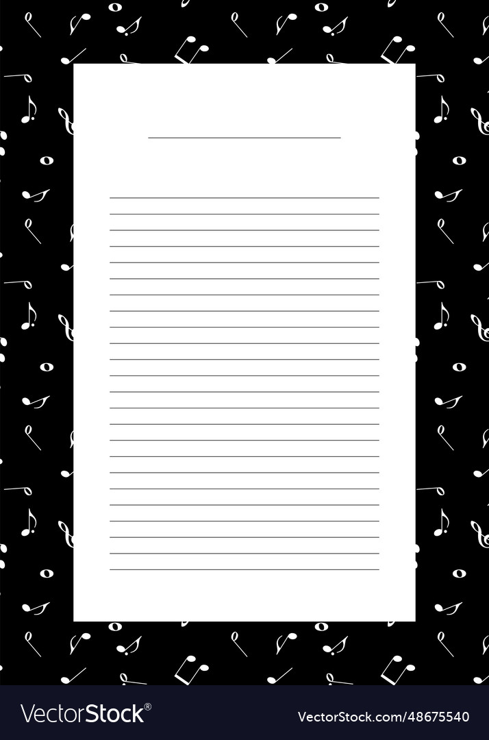 Note template page with lines musical notes vector image Note template page with lines musical notes