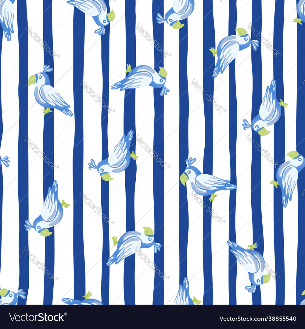 Random blue parrot elements seamless bird pattern vector image Random blue parrot elements seamless bird pattern