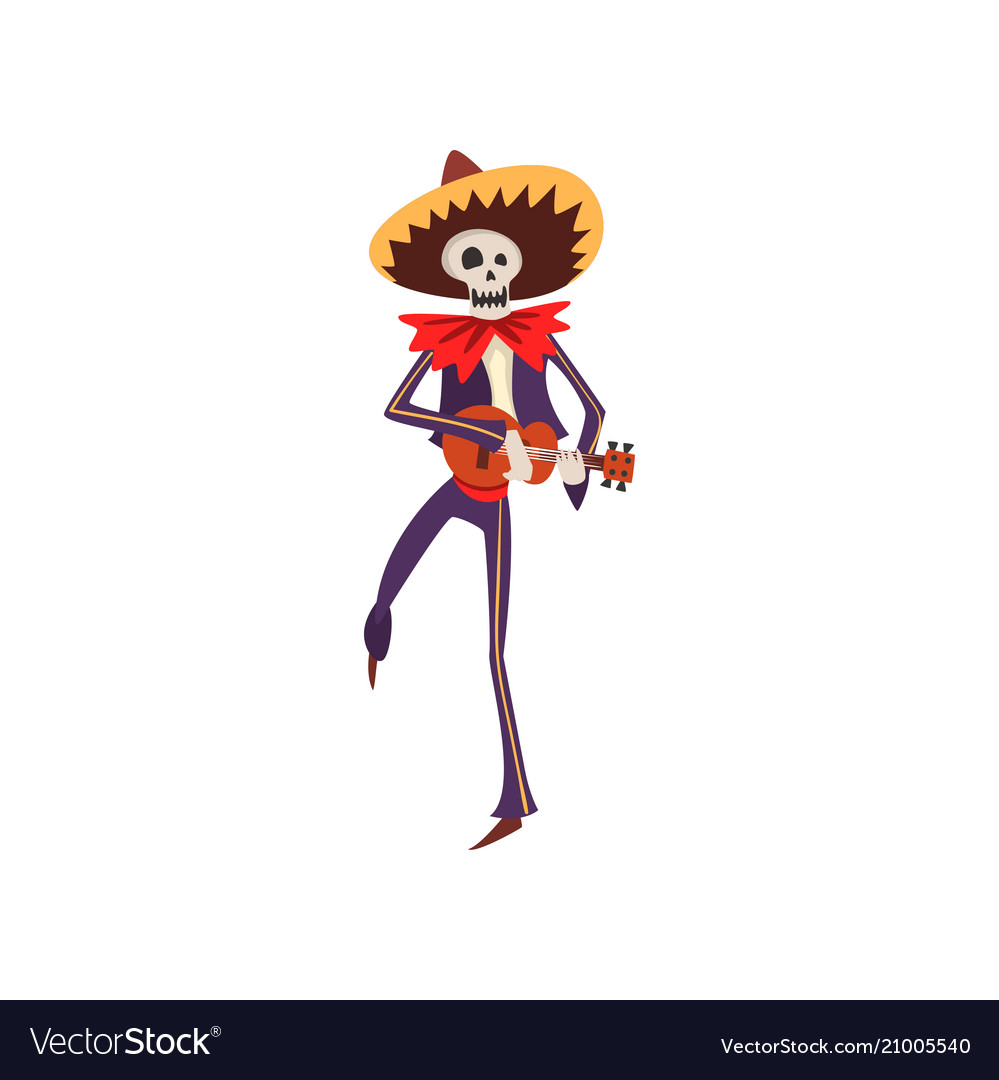 Skeleton in mexican national costume dancing