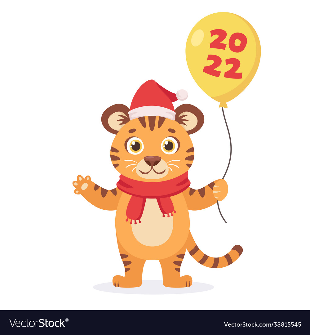 Cute tiger with a balloon year tiger new Vector Image